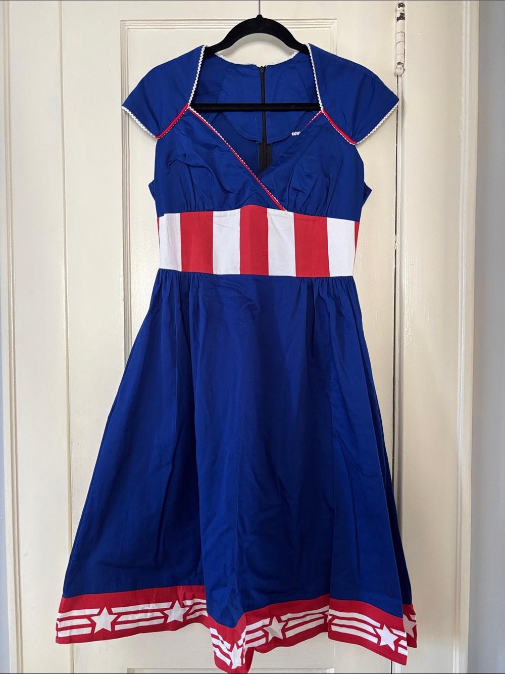 Captain America Retro Blue A-Line Dressy with Red & White Waistband